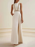 Semi-formelles Partykleid Beige Ärmellos mit Taschen und Seitenschlitz Maxi Kleid