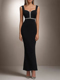 Halbformelles Party-Kleid, schwarzes, silberverziertes, figurbetontes Midikleid