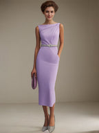 Semi-Formal Dress Purple Boat Neck Sleeveless Pockets Fomal Dresses