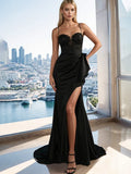 Evening Dress Black Embroidered Tube Top High Slit Long Dress