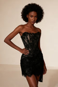 Strapless Corset Boning Lace Overlay Mini Party Dress