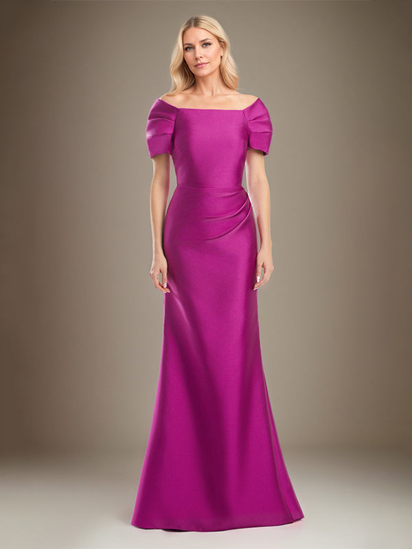 Trumpet/Meerjungfrau Kurzarm Bodenlanges Satin Kleid für die Brautmutter