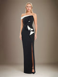 Black Sheath/Column Off The Shoulder Stretch Crepe Mother Of The Bride Dress With High Slit