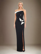 Black Sheath/Column Off The Shoulder Stretch Crepe Mother Of The Bride Dress With High Slit