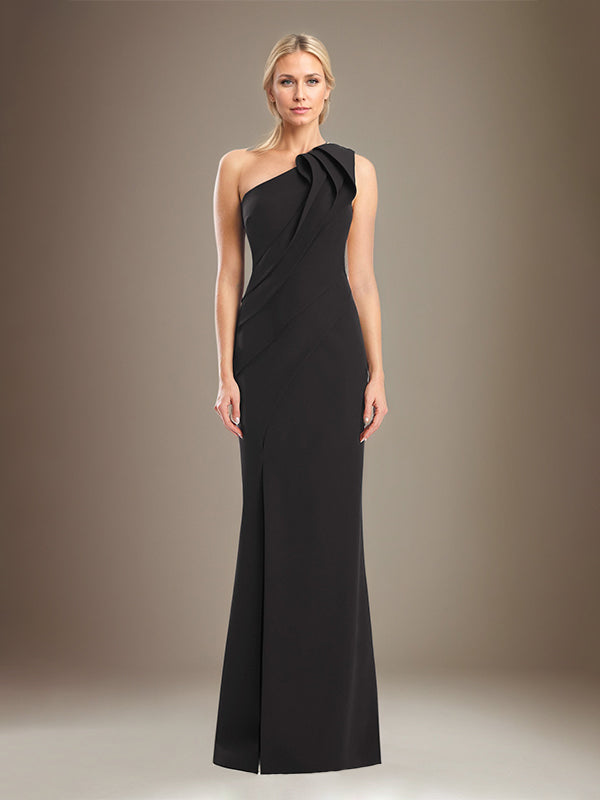 Etui/Säulen Ein-Schulter ärmelloses Stretch-Crêpe Brautmutterkleid mit hohem Schlitz