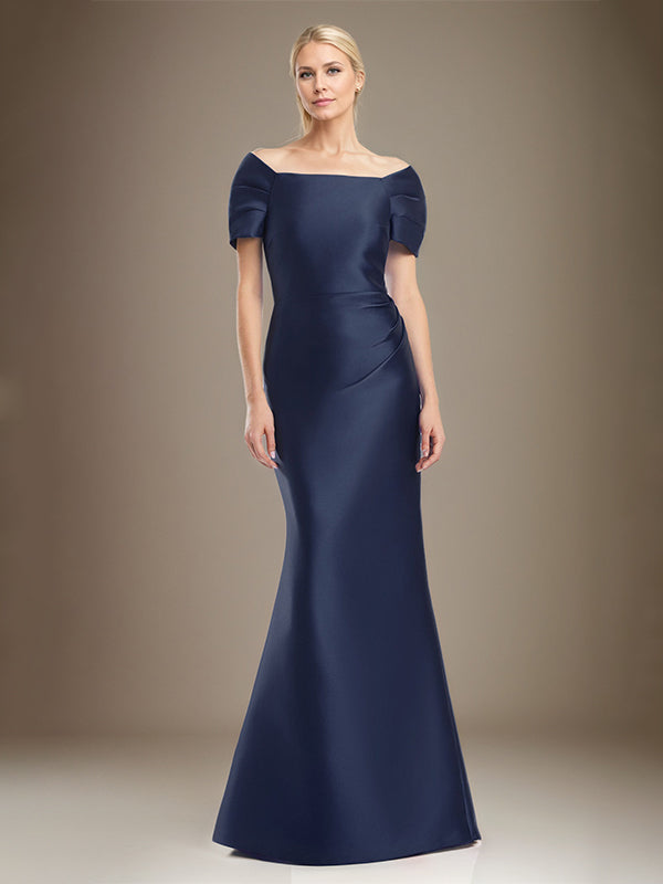 Trumpet/Meerjungfrau Kurzarm Bodenlanges Satin Kleid für die Brautmutter