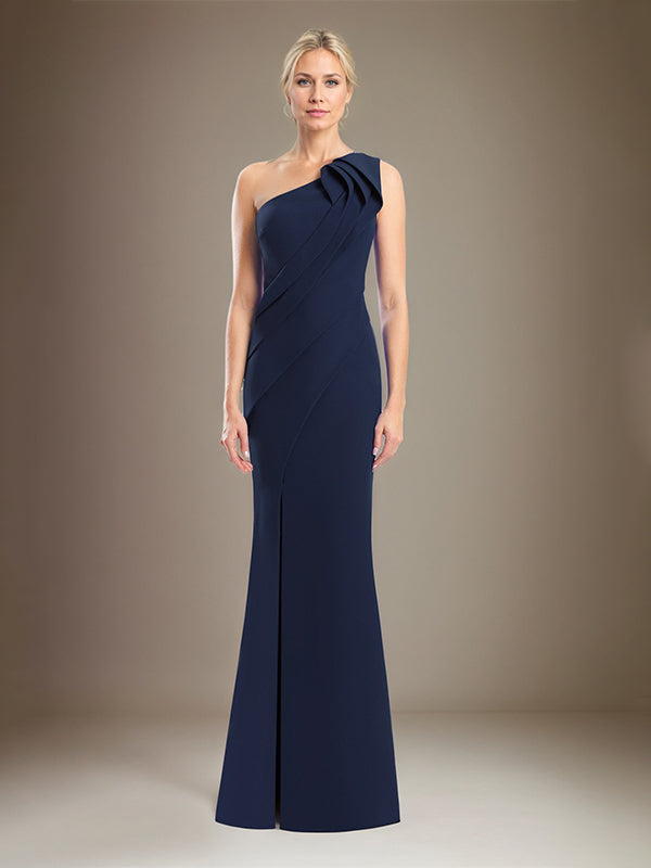 Etui/Säulen Ein-Schulter ärmelloses Stretch-Crêpe Brautmutterkleid mit hohem Schlitz
