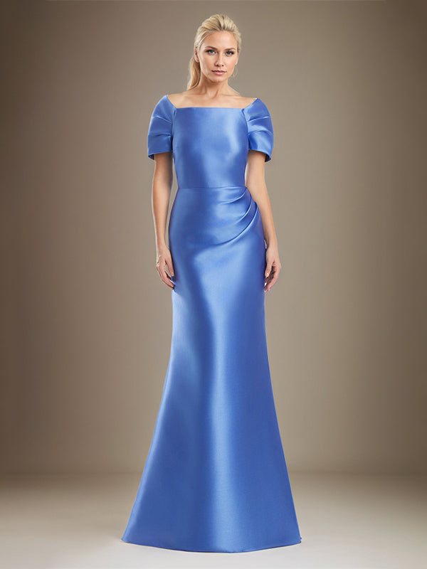 Trumpet/Meerjungfrau Kurzarm Bodenlanges Satin Kleid für die Brautmutter