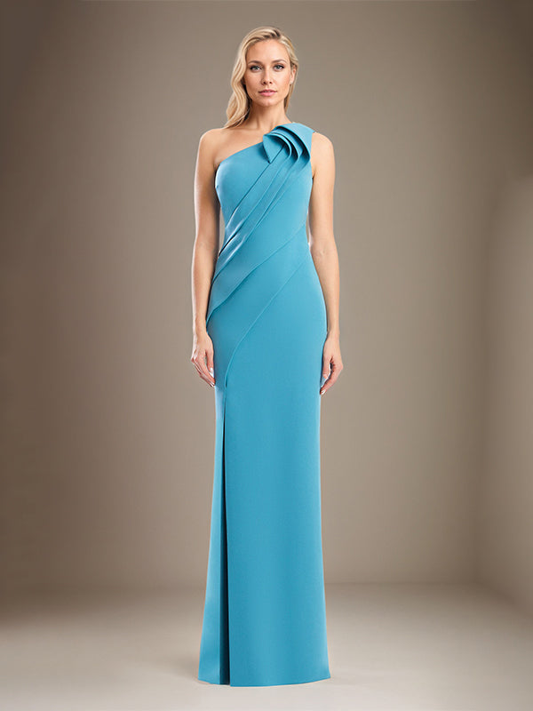 Etui/Säulen Ein-Schulter ärmelloses Stretch-Crêpe Brautmutterkleid mit hohem Schlitz