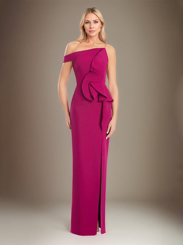 Schwarzes Etuikleid/Säulenkleid, schulterfrei, Stretch-Crêpe, Mutter der Braut Kleid mit hohem Schlitz