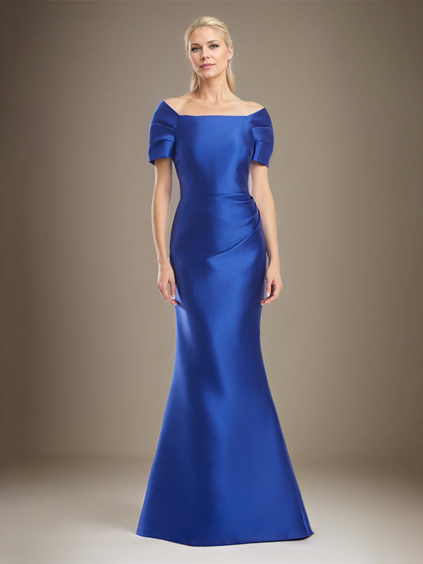 Trumpet/Meerjungfrau Kurzarm Bodenlanges Satin Kleid für die Brautmutter