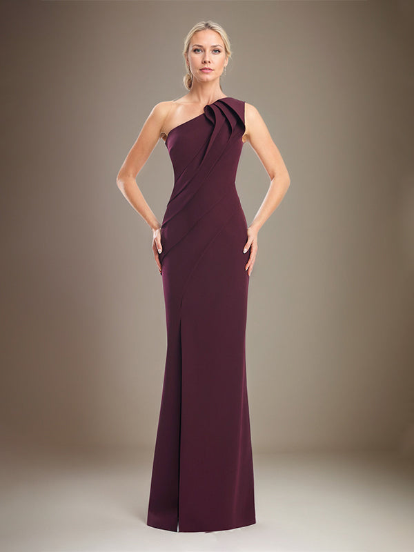 Etui/Säulen Ein-Schulter ärmelloses Stretch-Crêpe Brautmutterkleid mit hohem Schlitz