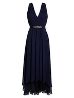 A Line Chiffon V Neck Sleeveless Asymmetrical Dress With Rhinestones