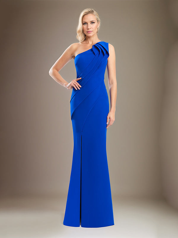 Etui/Säulen Ein-Schulter ärmelloses Stretch-Crêpe Brautmutterkleid mit hohem Schlitz