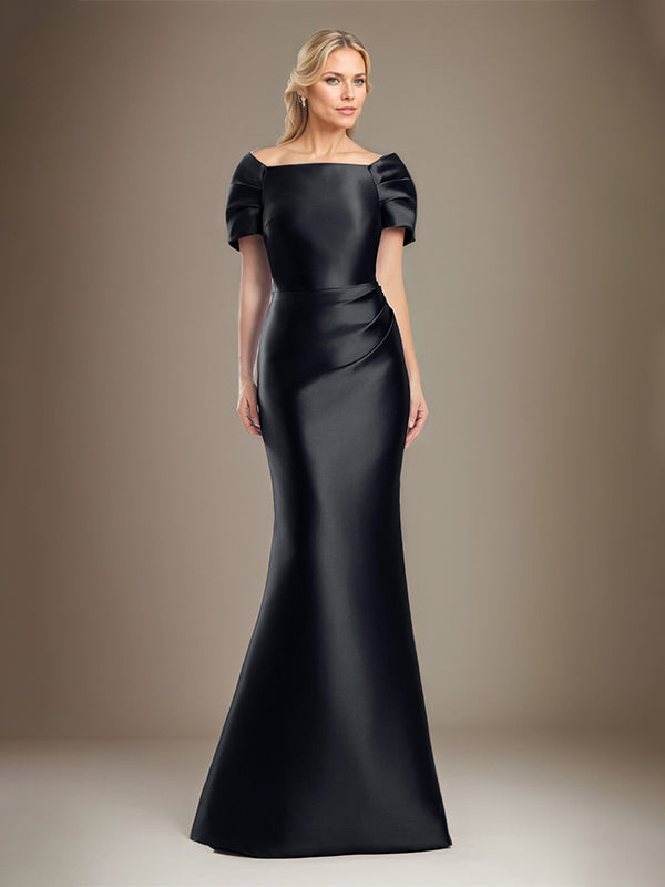 Trumpet/Meerjungfrau Kurzarm Bodenlanges Satin Kleid für die Brautmutter