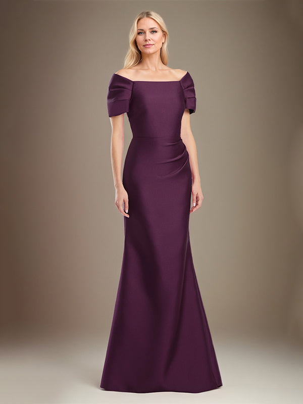 Trumpet/Meerjungfrau Kurzarm Bodenlanges Satin Kleid für die Brautmutter