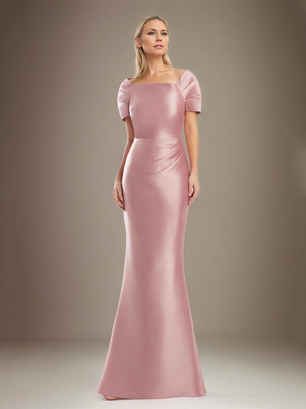 Trumpet/Meerjungfrau Kurzarm Bodenlanges Satin Kleid für die Brautmutter
