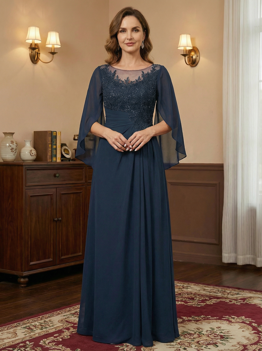 A-Linien/Prinzessin Ausschnitt bodenlanges Mutter der Braut Kleid mit Plissees & Pailletten