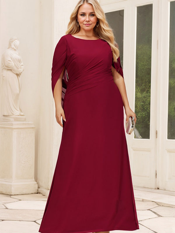 Vestido de madre de la novia trompeta/sirena de gasa con escote barco, largo hasta el suelo y plisado