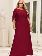 Vestido de madre de la novia trompeta/sirena de gasa con escote barco, largo hasta el suelo y plisado