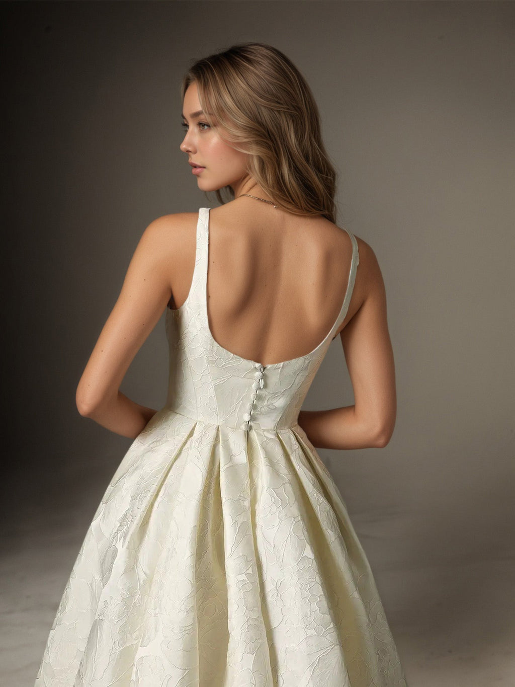 Robe de mariée blanche style robe boule avec poches en jacquard floral