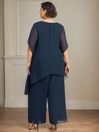 Mono/pantalón separado de gasa con escote redondo y largo hasta el tobillo para madre de la novia
