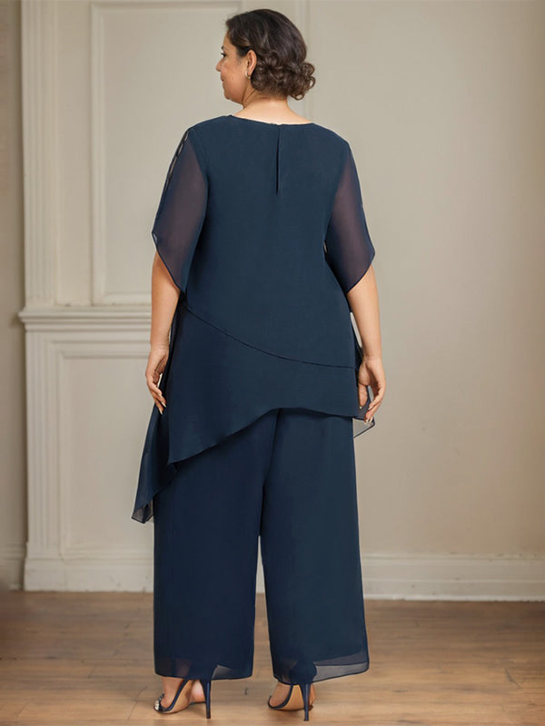 Mono/pantalón separado de gasa con escote redondo y largo hasta el tobillo para madre de la novia