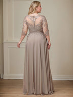 A-line Scoop Illusion Floor-Length Lace Chiffon Mother of the Bride Dress With Sequins