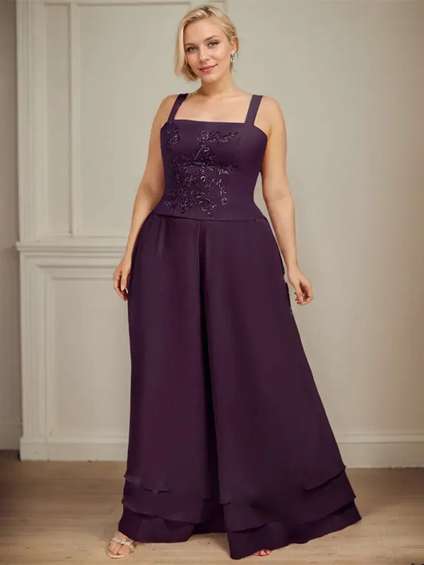 Conjunto separado mono/pantalón de encaje y gasa hasta el tobillo para madre de la novia con lentejuelas