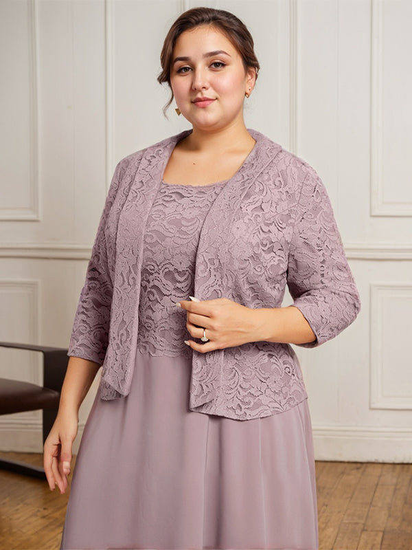 A-Linien Kleid mit Rundhalsausschnitt, tea-länge, Spitze und Chiffon, Mutter der Braut Kleid