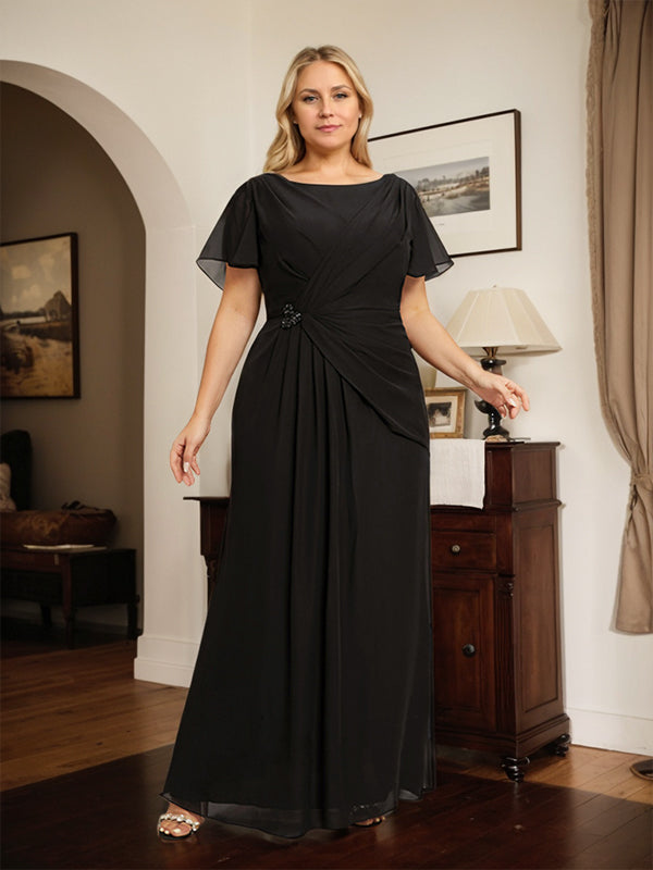 A-line Scoop Ankle-Length Chiffon Mother of the Bride Dress With Beading Pleated