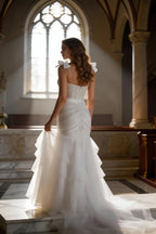 Elegant Bow Strap Corset Gown with Tiered Tulle Skirt