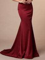 Red Mermaid Sweetheart Floor-Length Satin Prom Dress with Pleated