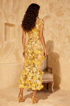 Floral Embroidery Halter Maxi Dress with 3D Applique Mermaid Skirt