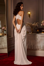 Ruched Halter Neck Cutout Evening Gown with Keyhole Draped Skirt