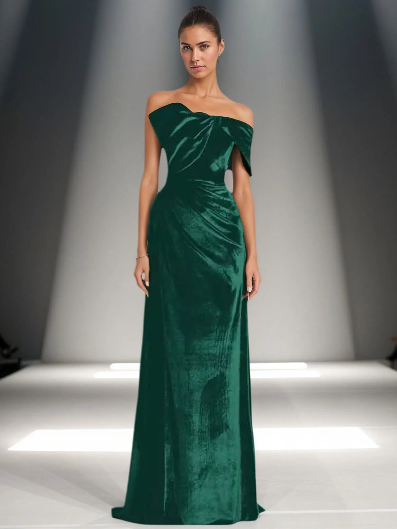 Off-Shoulder Bowknot Detail Velvet Maxi Gown Formal Evening Dress