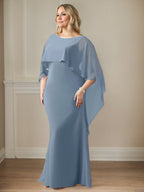 Sheath Scoop Floor-Length Chiffon Mother of the Bride Dress With Cascading Ruffles