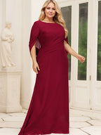 Vestido de madre de la novia trompeta/sirena de gasa con escote barco, largo hasta el suelo y plisado