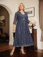 Abito da madre della sposa in chiffon a linea A, scollo a V, lunghezza tea