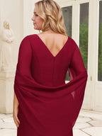 Vestido de madre de la novia trompeta/sirena de gasa con escote barco, largo hasta el suelo y plisado