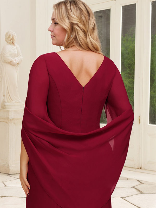 Vestido de madre de la novia trompeta/sirena de gasa con escote barco, largo hasta el suelo y plisado