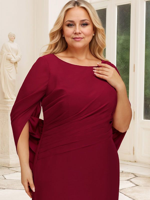 Vestido de madre de la novia trompeta/sirena de gasa con escote barco, largo hasta el suelo y plisado