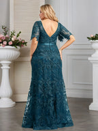 A-line Scoop Neck Floor-Length Lace Evening Dress With Appliques