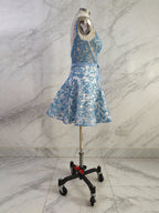 Vestido corto línea A floral con corsé y lazo para fiesta de regreso a casa con estampado azul