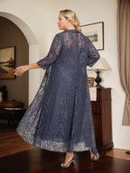 Abito da madre della sposa in chiffon a linea A, scollo a V, lunghezza tea