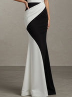 Party-Ein-Schulter formelles Kleid, schwarz-weiß, Maxikleid