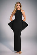 Sophisticated Halter Gown with Dramatic Waist Peplum Detail