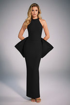Sophisticated Halter Gown with Dramatic Waist Peplum Detail