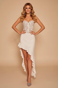 Lace Bustier High-Low Dress with Ruffled Trim Detail