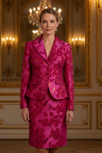 Floral Jacquard Blazer and Skirt Suit Set for Formal Events